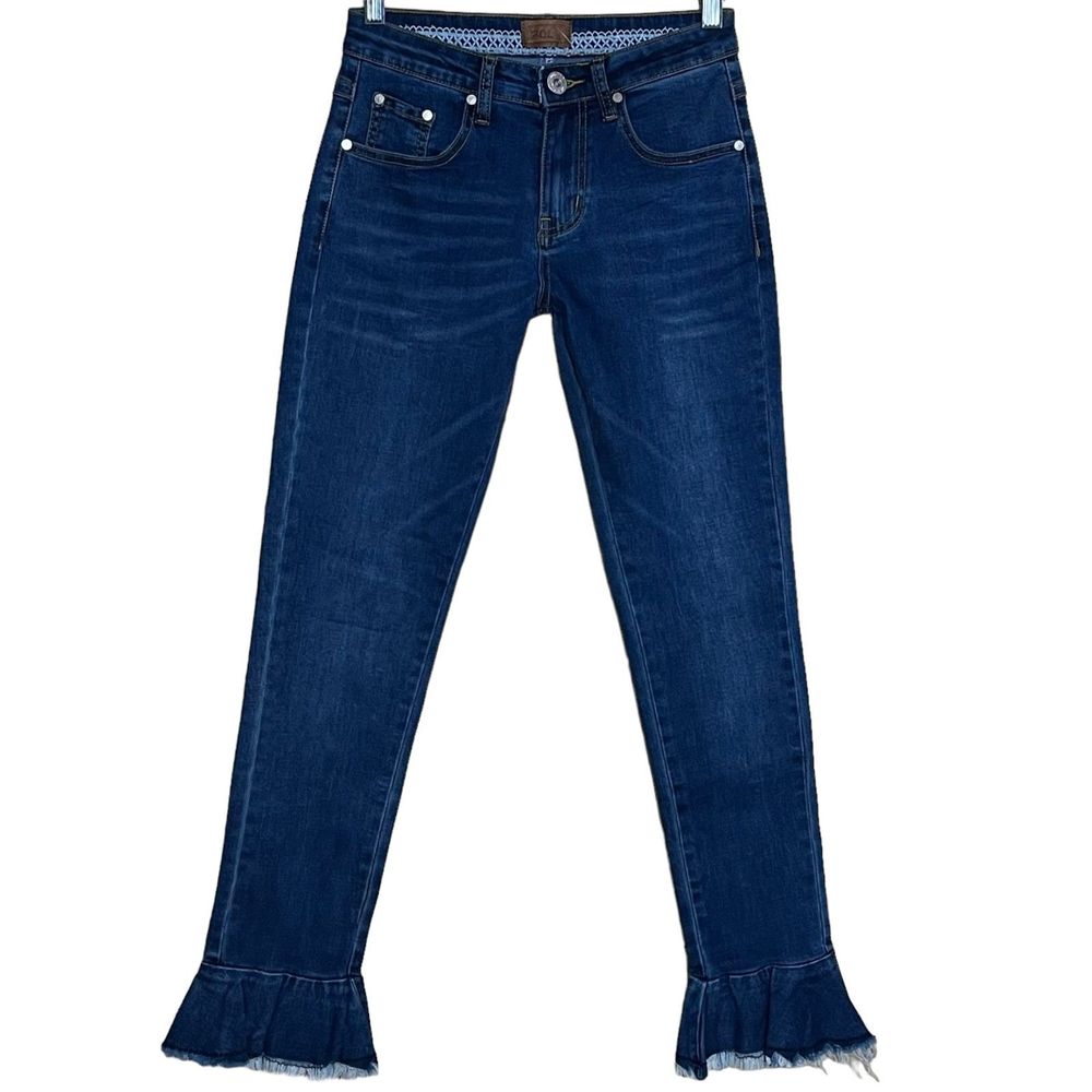 POL NWT Women's Ankle Flared Frill Hem Skinny Jeans Denim Frayed High Rise S